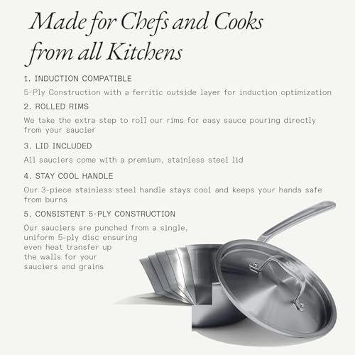 Made In Cookware - 5 Quart Stainless Steel Saucier Pan - 5 Ply Stainless Clad - Professional Cookware - Crafted in Italy - Induction Compatible - Image 2