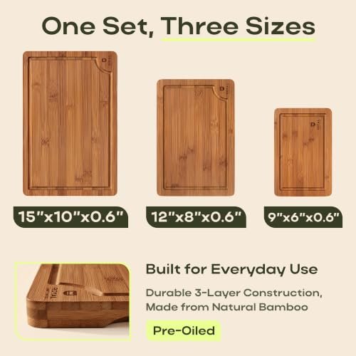 ROYAL CRAFT WOOD Wooden Cutting Boards for Kitchen Appliances - Non Toxic Bamboo Wood Cutting Board Set with Deep Juice Groove, Side Handles, Charcuterie & Butcher Block for Meat, Meal Prep & Serving - Image 2