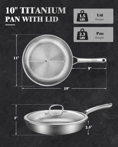 Titanium Pans for Cooking, 10 Inch Titanium Pan with Lid, Non-Stick Frying Pans, PFAS/PFOA/PTFE-Free, Dishwasher & Oven Safe, Compatible with Gas & Induction Cooktops - Image 2