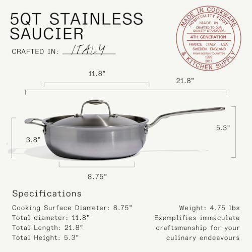 Made In Cookware - 5 Quart Stainless Steel Saucier Pan - 5 Ply Stainless Clad - Professional Cookware - Crafted in Italy - Induction Compatible - Image 3