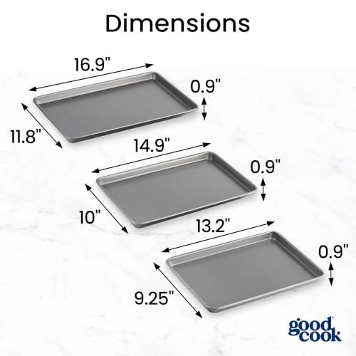 GoodCook Everyday Nonstick Baking Sheet Set, 3 Pack Includes Small (13×9) Medium (15×1) and Large (17×11) Pans Carbon Steel Construction Cookie Sheets Bakeware Set, Gray - Image 2