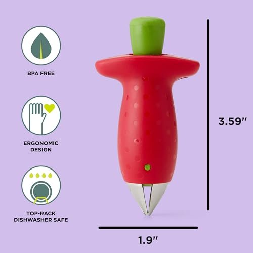 Chef'n Strawberry Huller Stem Remover Fruit Corer Tool Red - Image 5
