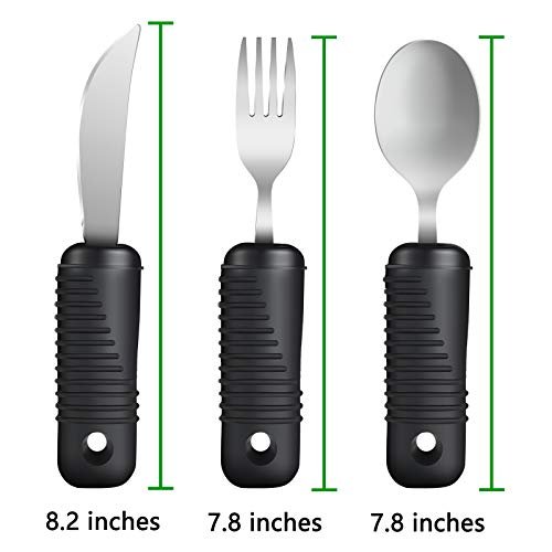 YPC Adaptive Utensils,Easy Grip Silverware,Built-Up Fork,Spoon and Rocker Knife for Adults,Elderly,Arthritis,Tremors and Parkinsons,3 Piece Set - Image 2