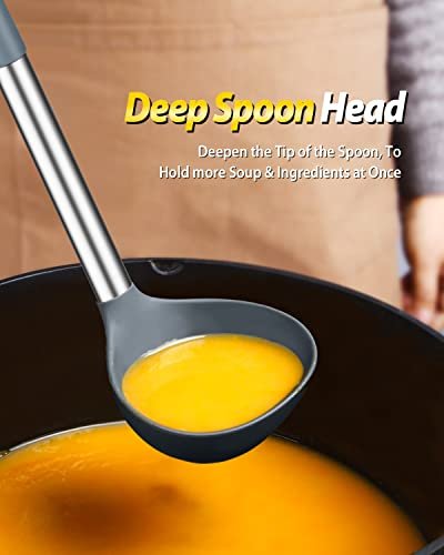 BUNDLEPRO Silicone Soup Ladle and Pasta Spoon Set, 2 Pack, Gray - Image 4