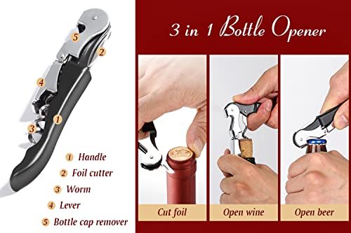 Kit-Home Professional Waiter Corkscrew Wine Openers Set (4 PCS),Upgraded with Heavy Duty Stainless Steel Hinges Wine Key for Restaurant Waiters, Sommelier, Bartenders - Image 4