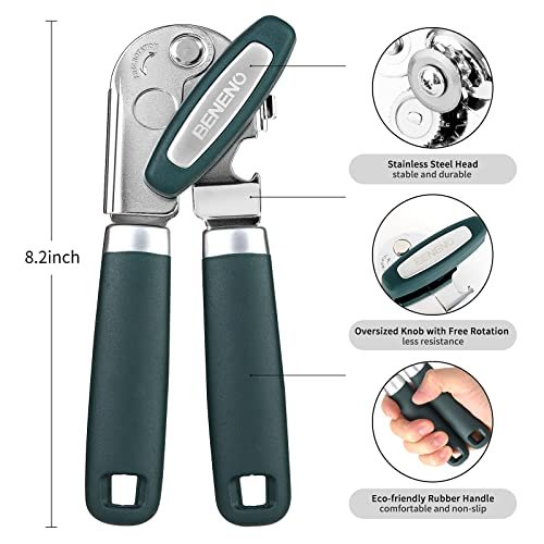 Beneno Heavy Duty Hand Can Opener Manual with Magnet Lid Remover, Green - Image 2