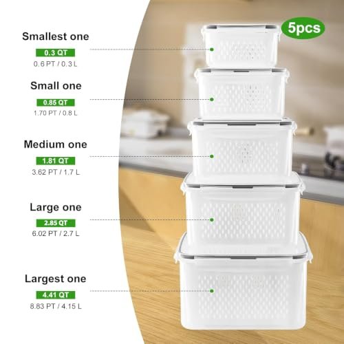 5 PCS Large Fruit storage Containers for Fridge ,Food Storage Containers - Image 2