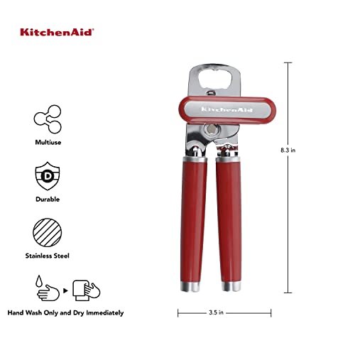 KitchenAid Classic Multifunction Can Opener and Bottle Opener Easy to Use, Razor Sharp Stainless Steel Cutting Wheel, Soft Ergonomic Handles, Empire Red - Image 2