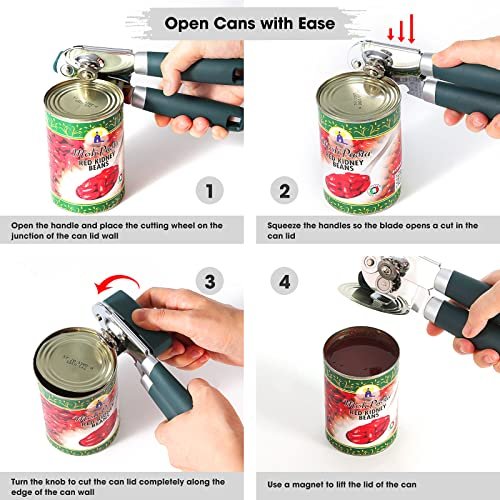 Beneno Heavy Duty Hand Can Opener Manual with Magnet Lid Remover, Green - Image 4