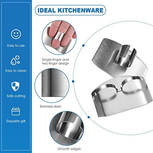 Zubebe 9 Pcs Finger Guard for Cutting Vegetables Stainless Steel Knife Cutting Protector Finger Cots Thumb Guard Shield Hand Protector for Christmas Vegetables Food Slicer Kitchen Tool(White) - Image 3