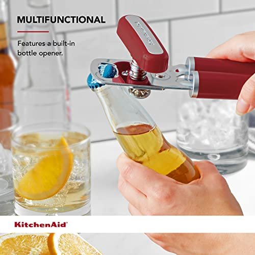 KitchenAid Classic Multifunction Can Opener and Bottle Opener Easy to Use, Razor Sharp Stainless Steel Cutting Wheel, Soft Ergonomic Handles, Empire Red - Image 3