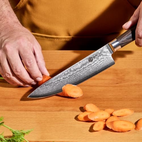HexClad 8" Japanese Damascus Stainless Steel Chef Knife, Full Tang Handle - Image 3