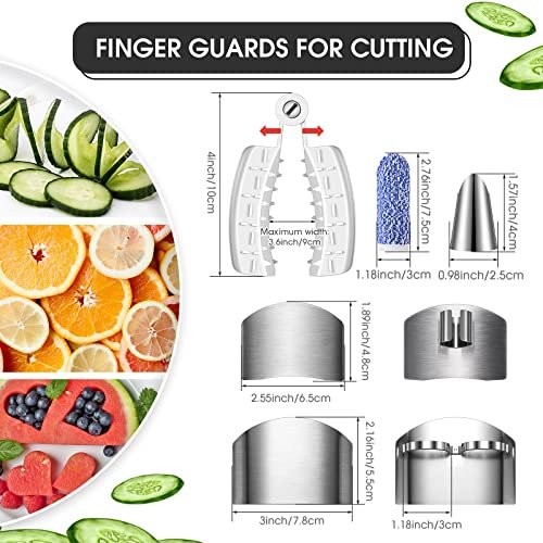 Zubebe 9 Pcs Finger Guard for Cutting Vegetables Stainless Steel Knife Cutting Protector Finger Cots Thumb Guard Shield Hand Protector for Christmas Vegetables Food Slicer Kitchen Tool(White) - Image 2