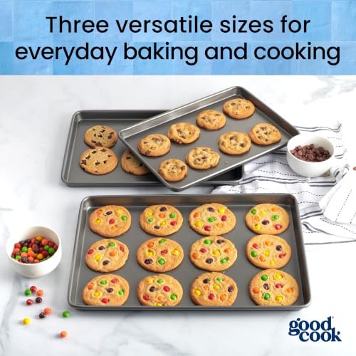 GoodCook Everyday Nonstick Baking Sheet Set, 3 Pack Includes Small (13×9) Medium (15×1) and Large (17×11) Pans Carbon Steel Construction Cookie Sheets Bakeware Set, Gray - Image 3