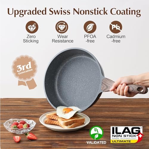 SENSARTE Nonstick Skillet, Deep Frying Pan 10/11/12-inch, Saute Pan with Lid, Stay-cool Handle, Healthy Stone Cookware Cooking Pan, Induction Compatible (10-Inch/3.5QT) - Image 2