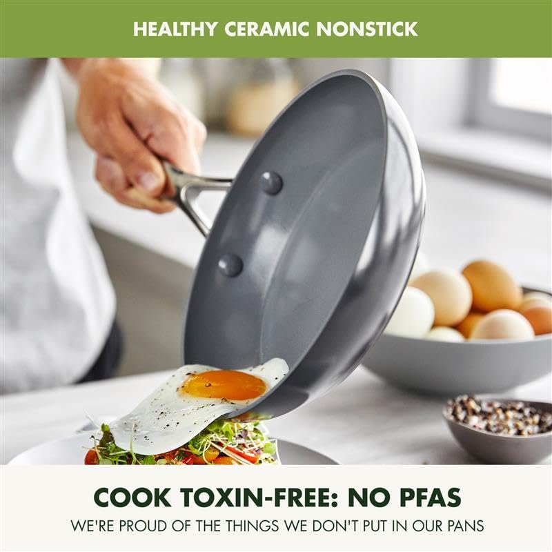 GreenPan Valencia Pro Hard Anodized Healthy Ceramic Nonstick 10" Frying Pan Skillet, PFAS-Free, Induction, Dishwasher Safe, Oven Safe, Gray - Image 2