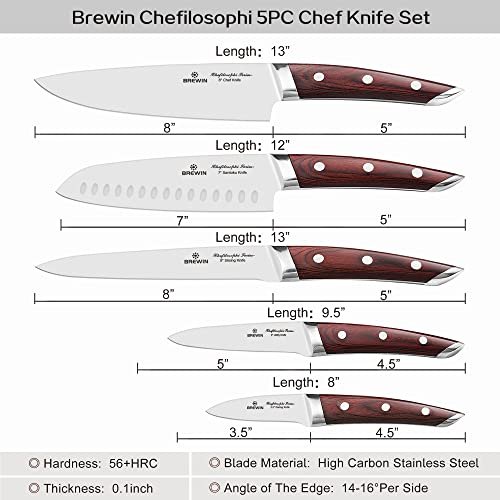 Brewin CHEFILOSOPHI Japanese Chef Knife Set 5 PCS with Elegant Red Pakkawood Handle Ergonomic Design,Professional Ultra Sharp Kitchen Knives for Cooking High Carbon Stainless Steel - Image 5