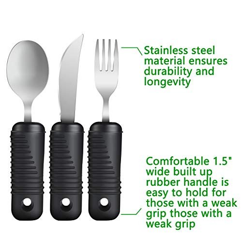 YPC Adaptive Utensils,Easy Grip Silverware,Built-Up Fork,Spoon and Rocker Knife for Adults,Elderly,Arthritis,Tremors and Parkinsons,3 Piece Set - Image 3
