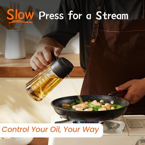 TrendPlain 16oz/470ml Glass Olive Oil Sprayer for Cooking – 2 in 1 Olive Oil Dispenser Bottle for Kitchen Gadgets and Air Fryer Accessories, Salad, BBQ - Black - Image 3